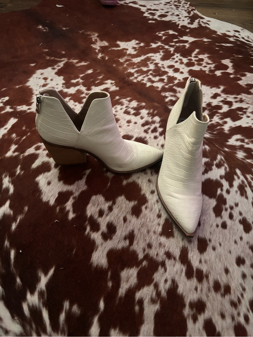 Steve Madden White Croc-Embossed Pointed Toe Ankle Booties